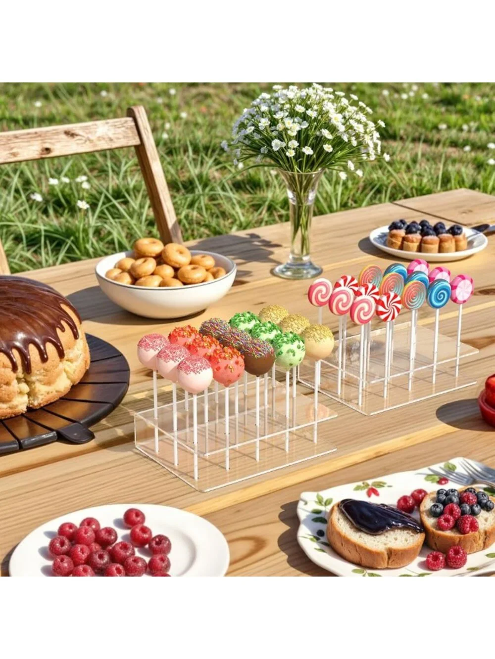 2 Pack Acrylic Cake Pop Stand Kit - Clear Display Holder with 100 Sticks